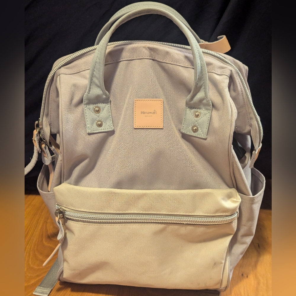 Himawari Laptop 15" USB School Travel Diaper Backpack Unisex Gray & Beige
